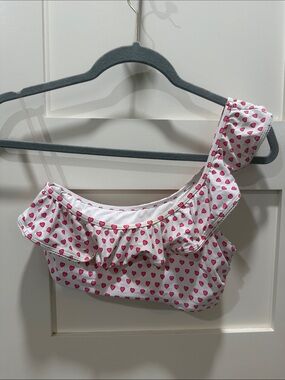 Roller Rabbit White Bikini Top with Pink Heart Ruffle